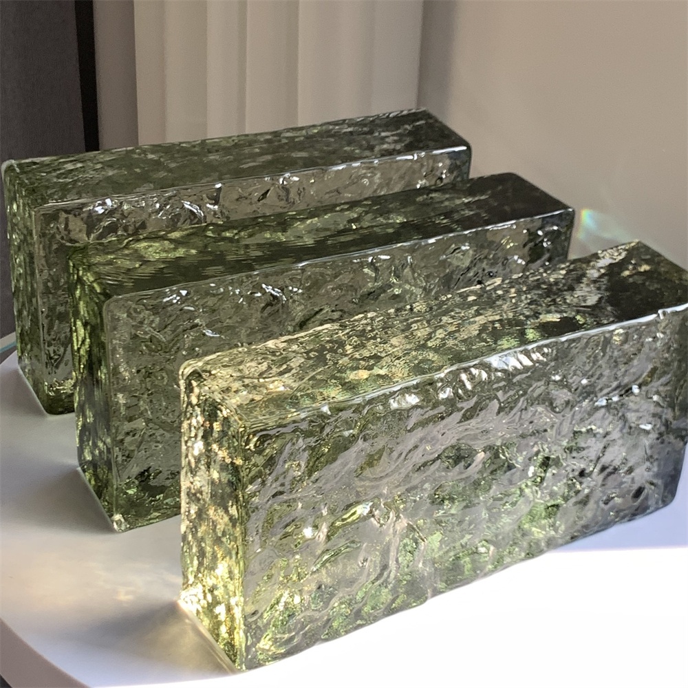 New Design 50*100*200mm Stone Pattern Painted Light Green Crystal Glass Brick Blocks For Home House Decoration · image 2