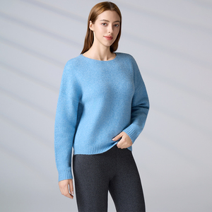 Women's Crewneck Knit <b>Pullover</b> <b>Sweater</b> Wool Blend Soft Long Sleeve Casual Solid Light Blue Knitwear for Autumn Winter - Product Image 5