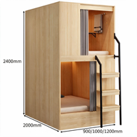 Lit superposé moderne en forme de capsule spatiale - Lit double en bois pour dortoir avec rangement et barrières de sécurité pour auberges de jeunesse et B&B