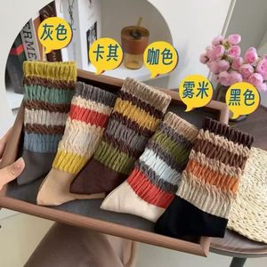 Calcetines a Media Pantorrilla para Mujer, Rayados, Térmicos, Cálidos, Otoño Invierno, Fibra de Poliéster, Gris, Caqui, Café, Beige Niebla, Negro - Product Image 4