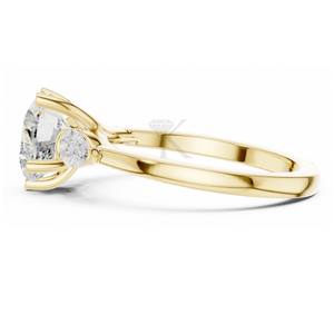 Anillo de Compromiso con Corte de Corazón y Tres Piedras, Oro Amarillo, Diamantes Laterales en Forma de Pera, Anillo de Promesa Pasado, Presente y Futuro, Joyería Nupcial Elegante - Product Image 2