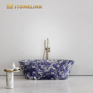 Vasca da Bagno Autoportante di Lusso in Marmo Blu Naturale Brasiliano Lucidato Stonelink - Product Image 4