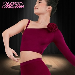 เสื้อเต้นรำ MiDee Flower Accents Lyrical Dance แบบเปิดไหล่สำหรับผู้หญิง พร้อมแขนยาวข้างเดียว และเสื้อสายเดี่ยวสำหรับการแสดงและการฝึกซ้อม - Product Image 1