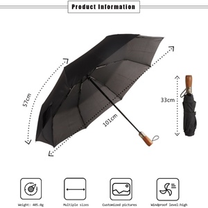High-Class Custom 3-Fold Wooden Automatic Fold <b>Umbrella</b> <b>Windproof</b> Modern Business Gifts OEM ODM Logo Options Glass Fiber Ribs - Product Image 4