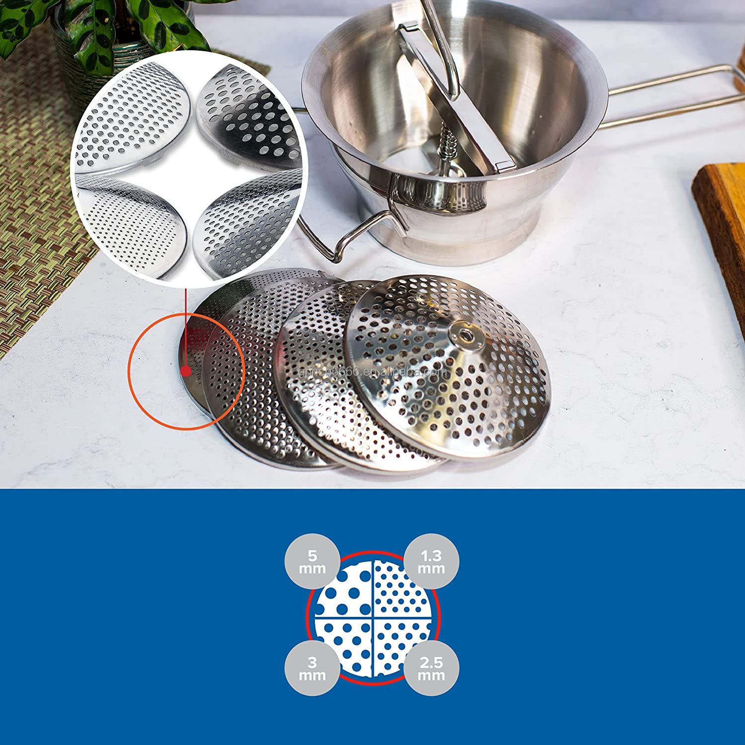 Passe-purée Manuel En Inox Avec 3 Disques Interchangeables - 24 Cm, Parfait Pour Purées Et Compotes