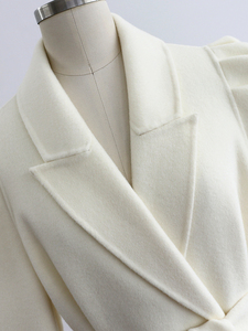 YRW043 Abrigo de lana 100% de doble cara de lujo Abrigo largo con cuello de traje de mujer con cinturón - Product Image 4