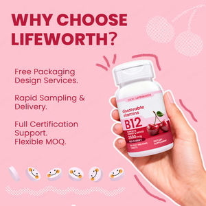 Tablet <span class=keywords><strong>Vitamin</strong></span> <span class=keywords><strong>B12</strong></span> Vegan Lifeworth OEM ODM untuk Dukungan Imunitas & Energi Dewasa dengan Label yang Dapat Disesuaikan - Product Image 2