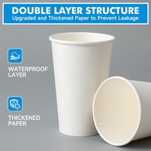 Gobelets en papier jetables avec couvercles noirs, simple paroi, pour boissons chaudes, diamètre 90 mm, en pâte de cellulose vierge - Product Image 5