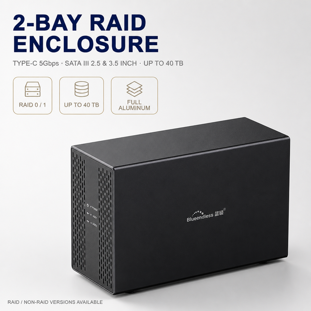 2.5/3.5-inch External Hard Drive Enclosure RAID Array Dual-bay Design USB Desktop PCs SATA Serial-attached Aluminum Alloy