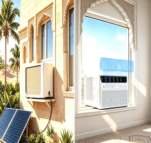 Deye Solar MPPT ACDC Hybrid Smart Window Air Conditioner 12000 BTU 1.5HP R410A Wi-Fi Control Cool & Heat House Hotel Home Villa