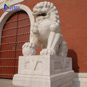Al aire libre decoración mármol foo perros tallas de piedra chino granito León foo perro estatuas de la venta con alta base - Product Image 5