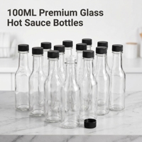 Botol Saus Pedas Kaca Bening 100ml, Botol Bumbu Kaca Mini Dengan Tutup Sekrup Plastik Berbagai Warna