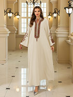 Robe élégante brodée en polyester pour femmes musulmanes du Moyen-Orient, robe de soirée longue à manches longues légère pour femmes arabes, robe d'automne de luxe