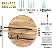 Porte-clés mural en bois sculpté à un seul niveau avec support pour lunettes de soleil, style vintage rustique bohème