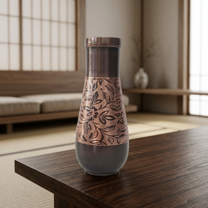 <b>Copper</b> <b>Water</b> <b>Bottle</b> With Floral Design Asian Zen Style Portable With Lid Home Use - Product Image 1