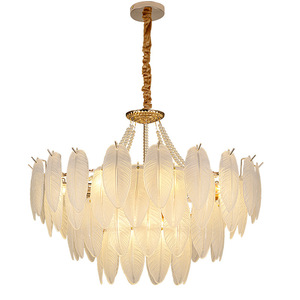 French Style Feather Glass Chandelier Gold Led Living Room <b>Lighting</b> Fixture - Product Image 3
