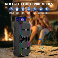 Altavoz Portátil Dual de 12 Pulgadas con Bluetooth, 120W, Luz RGB con Efecto de Llama, Altavoz Karaoke TWS con 2 Micrófonos Inalámbricos, Control Remoto y Ruedas