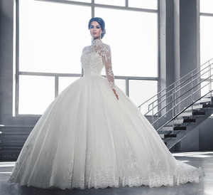ชุดเจ้าสาว2025ยาวลูกไม้แขนยาวชุดเจ้าหญิงสีขาว - Product Image 4