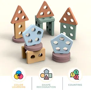幾何学的なブロックおもちゃの機器モンテッソーリ6個モンテッソーリ材料教育用木製ユニセックス木製レインボー2セットOEM/ODM
