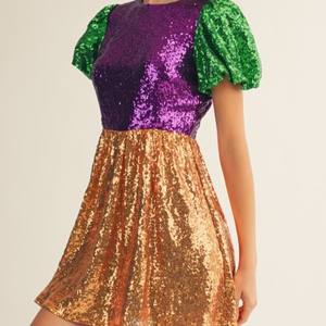 Özel Logo toptan kadın yaz çevre dostu tatlı pullu Mardi <span class=keywords><strong>Dress</strong></span> elbise ekip boyun kısa kollu rahat gevşek Fit - Product Image 2