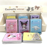 12 pièces mignon dessin animé poche miroir Kits rapide sable Portable petit voyage maquillage miroir avec LED pour enfants et filles sac à main