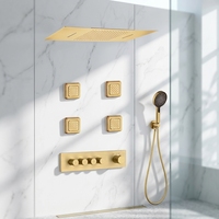 Ensemble de douche thermostatique encastré de style contemporain avec jet de pluie, mitigeur à poignée unique en laiton et valve en céramique, kit de douche pour salle de bain