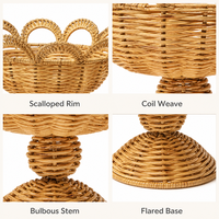 Corbeille à fruits en rotin tressé à la main, compotier à bord festonné, décoration de table en fibres naturelles, vente en gros OEM, corbeille à fruits en rotin