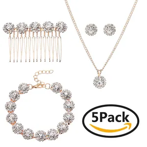 Classic Wedding Bride Jewelry 5 Pieces Per Set Costume Accessories Necklace Earrings Bracelet Hair Comb Wedding Jewelry Sets