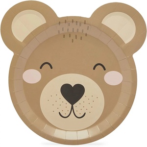 จานกระดาษลายหมีสีน้ำตาล DAMAI ชุดอุปกรณ์จัดงานเลี้ยงสำหรับเด็ก ชุดอุปกรณ์บนโต๊ะอาหารสำหรับงานเลี้ยงเด็ก - Product Image 2