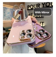 Coque de téléphone mignonne en TPU avec lapin et miroir de maquillage pour filles et femmes, compatible iPhone 17 16 15 14 13 12 17 Pro 7 8 Plus X XR XS Max