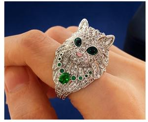 Nuevo Conjunto de Joyería con Forma de <span class=keywords><strong>Lince</strong></span> con <span class=keywords><strong>Ojos</strong></span> de Piedras Preciosas Verdes, Collar, Aretes y Anillo de Circonita Brillante, Conjunto de Regalo de Moda Único - Product Image 5