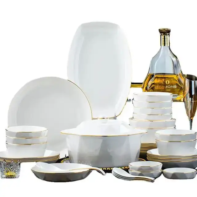 Круглый Асимметричный белый фарфоровый набор для ужина в Европейском стиле, роскошный набор посуды для свадебной вечеринки