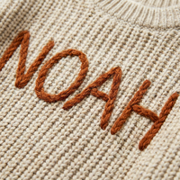 Suéter Personalizado para Bebé con Nombre, Tejido Grueso Color Avena, Jersey de Algodón Bordado a Mano para Recién Nacido, Regalo para Baby Shower