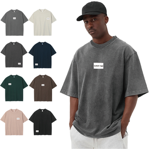Camiseta de hombre personalizada de algodón y elastano de punto sólido, de gran gramaje, talla grande, con lavado ácido, estilo vintage, oversize, de manga corta y cuello redondo. - Product Image 1