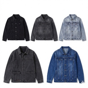 Veste en jean pour homme, style décontracté, col rabattu, plusieurs poches, en coton délavé, coupe classique, pour l'automne - Product Image 3