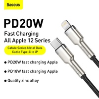 Pour Baseus Cafule Series Câble de données en métal Type-C vers iP PD 20W USB vers iP 2.4A Câble de charge rapide pour iPhone