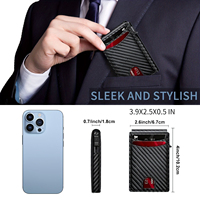 Dompet Kartu Pria Custom Serat Karbon Kulit PU Bergaris Anti RFID Popup Aluminium Tempat Kartu Pria Dompet Pop Up