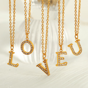 Collar con Colgante de Letra de Acero Inoxidable, Cadena con Letras del Alfabeto con Incrustaciones, Joyería de Moda, Cadena para Clavícula - Product Image 2