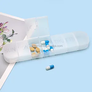 Nouvel organisateur de pilules hebdomadaire 7 compartiments boîte de rangement en plastique PP Logo personnalisé couleur étui à pilules Portable 7 jours boîte à pilules