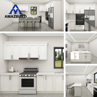 AMAZBUILD Meubles de cuisine îlot modernes blancs style Shaker en pierre frittée avec comptoir, portes en verre, robinet et charnières