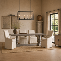 Ensemble de table à manger rectangulaire extensible en bois massif, avec corniches, consoles et détails dentelés sculptés à la main, style luxe minimaliste
