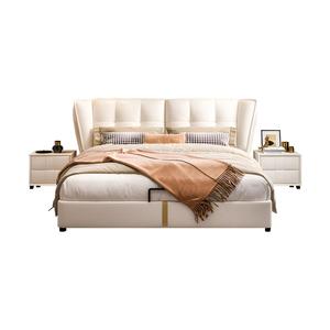 Modern Upholstered <b>Bed</b> With Storage Space Double Size <b>Soft</b> Backrest Low Box Design For Master Bedroom - Product Image 5