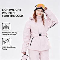 Veste de ski thermique tendance pour femme, personnalisable, avec ceinture ajustable, imperméable, pour station de ski, montagne, anorak pour femme