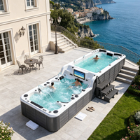 Piscine Spa Sunrans 8M Moderne à Contrôle Balboa Double Zone, Autoportante Extérieure, pour Exercice Sans Fin, Capacité 10 Personnes, Idéale pour Villa