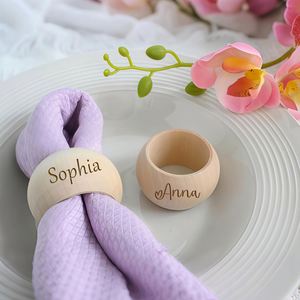 Wooden Rings, Custom Engraved Wood Napkin Holders for Wedding <b>Place</b> <b>Cards</b>, Guest Favors, Rustic <b>Table</b> Decor - Product Image 1