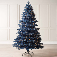 Arbre de Noël bleu réaliste en PVC/PE haute densité, à charnières faciles à assembler, sans interstices, personnalisable en usine, avec lumières, fournisseur OEM/ODM