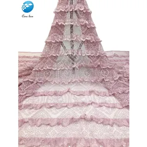 Nice Design 3d flower dress Pink Sequin Fabric elastic Lace Embroidered Austria cotton 100% for Dress