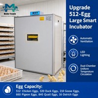 Incubateur automatique grande capacité pour volailles, 512 œufs, machine d'éclosion intelligente avec double alimentation de secours et humidificateur à rideau humide, OEM