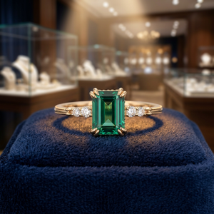 <b>Emerald</b> Cut Natural Stone <b>Ring</b> 925 <b>Silver</b> Prong Setting Women's Classic Gemstone Engagement Band - Product Image 4