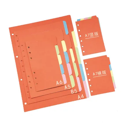 Alta qualidade folha solta A5 A6 A7 6 Anel Notebook Binder Índice Divisores papel